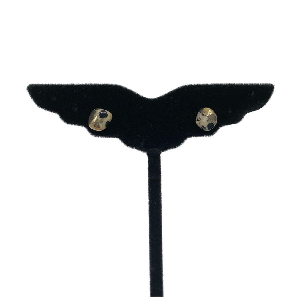 METAL DIPPED Stone Stud Earrings Grey Gold